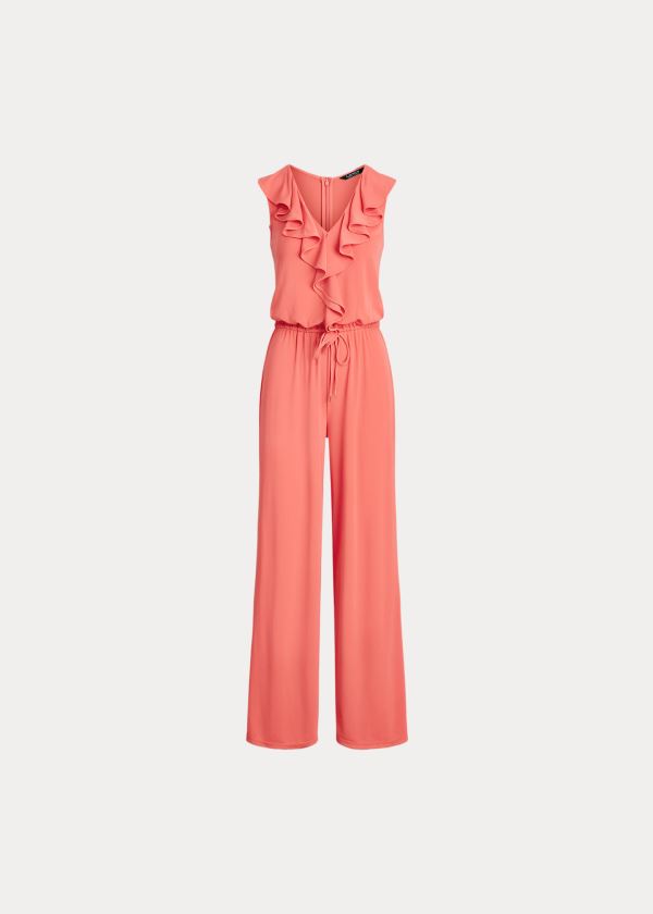 Jumpsuits Ralph Lauren Mujer Rojos - Ruffle-Trim Jersey - RQVGL6190